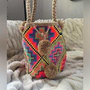 Le Pom Pom Multi Color Bucket Mochila Bag